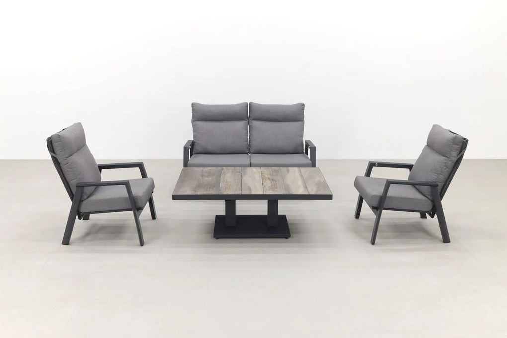 Azoren/Jersey stoel-bank loungeset 4-delig verstelbaar - Antraciet OP=OP
