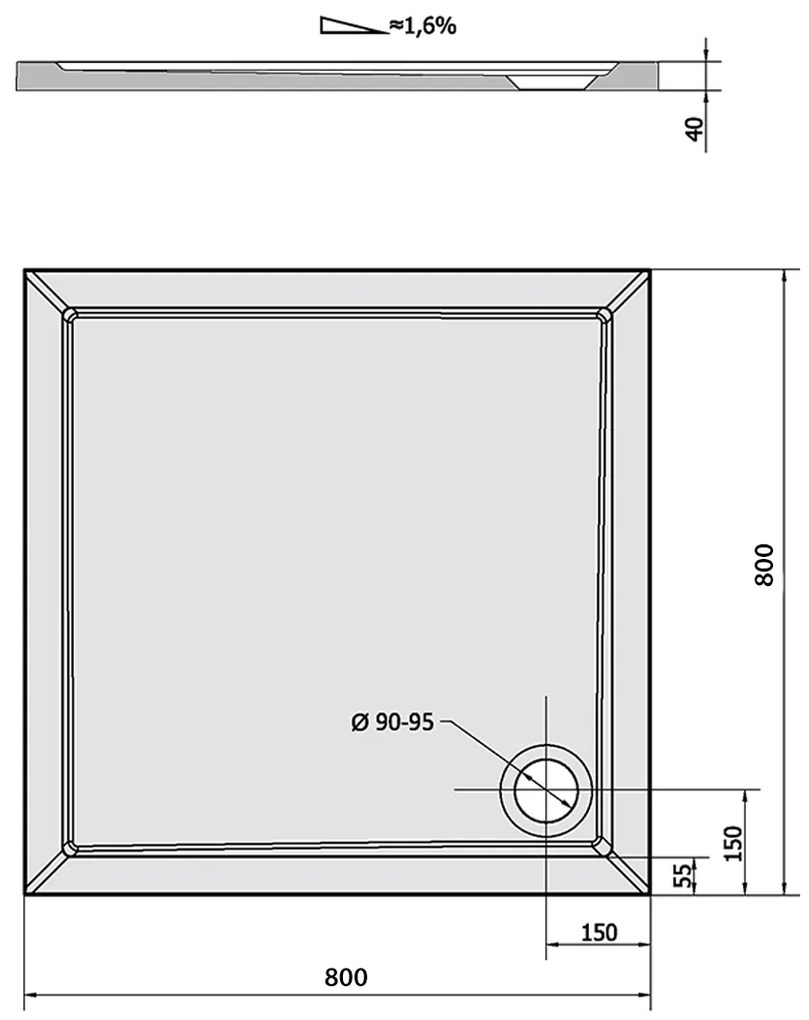 Polysan Aura vierkante douchebak 80x80x4cm wit