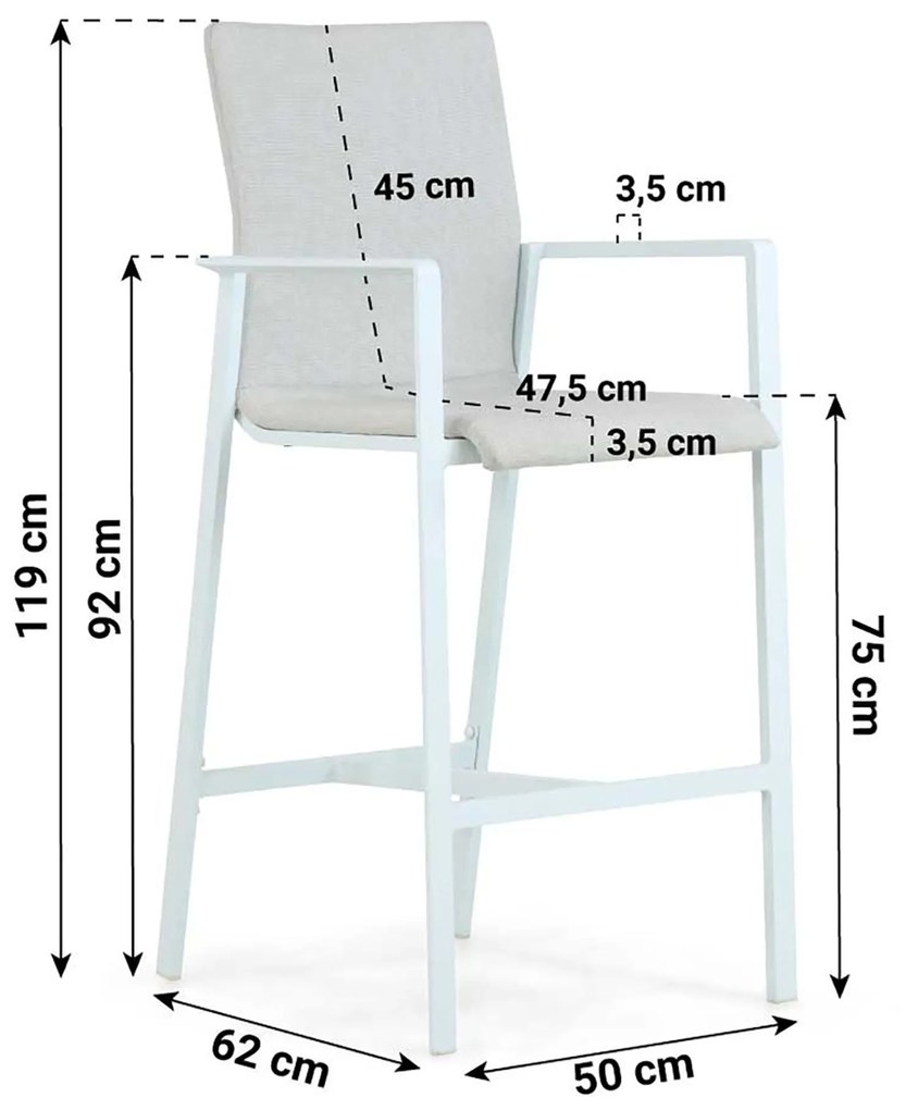 Barstoel Aluminium/textileen Wit Lifestyle Garden Furniture Rome