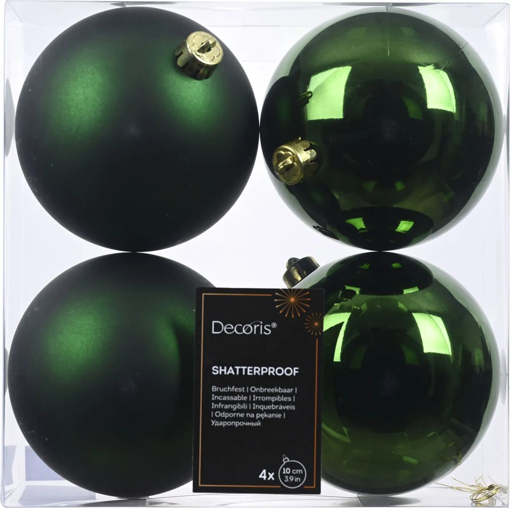 Set van 4 kerstballen - Diameter 10cm - Mat en glanzend dennengroen