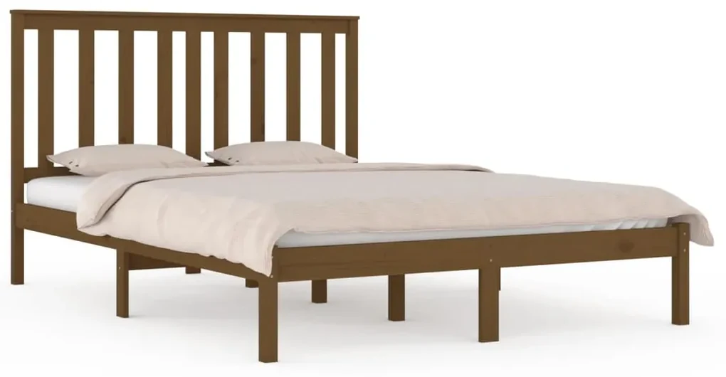 vidaXL Bedframe massief grenenhout honingbruin 135x190 cm 4FT6 Double