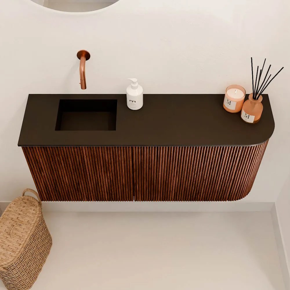 Mondiaz Joya 90cm toiletmeubel ronding rechts ruby met wastafel faye links zonder kraangat urban