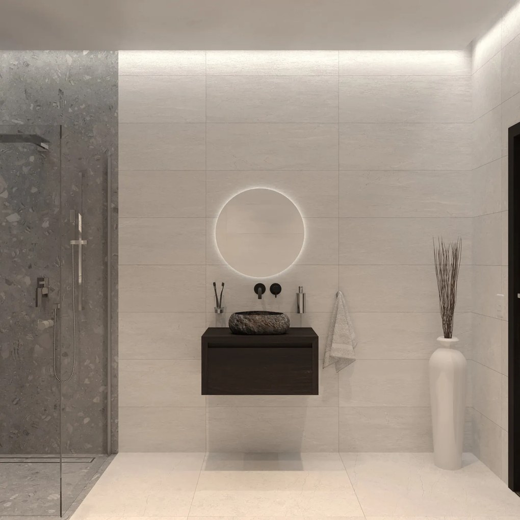 Gliss Design Ares badmeubel 60cm charcoal met rivierstenen waskom