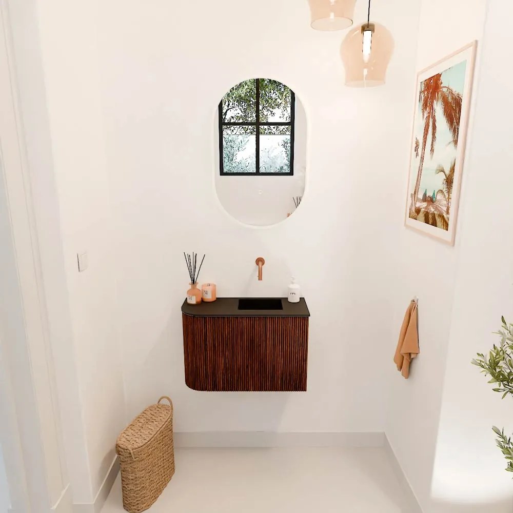 Mondiaz Joya 60cm toiletmeubel ronding links ruby met wastafel faye rechts zonder kraangat urban
