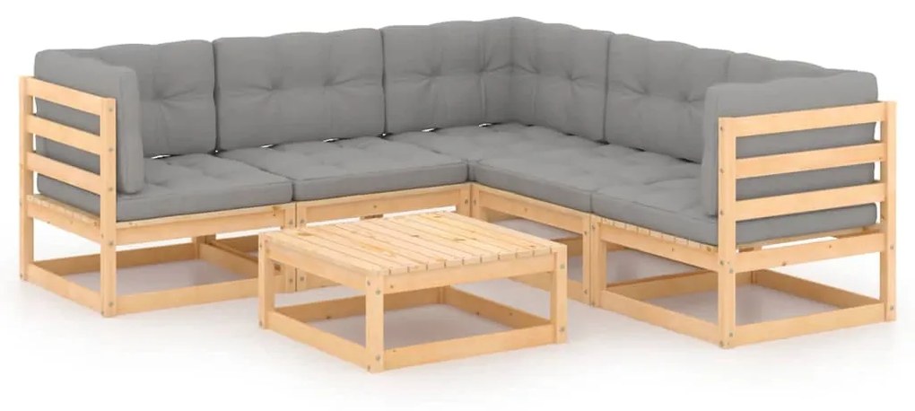 vidaXL 6-delige Loungeset met kussens massief grenenhout