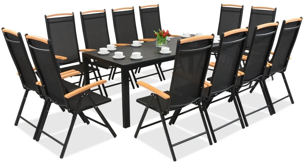 Verona aluminium polywood tuinmeubelen met grote Wood tafel voor 12 personen Garden Point zwart