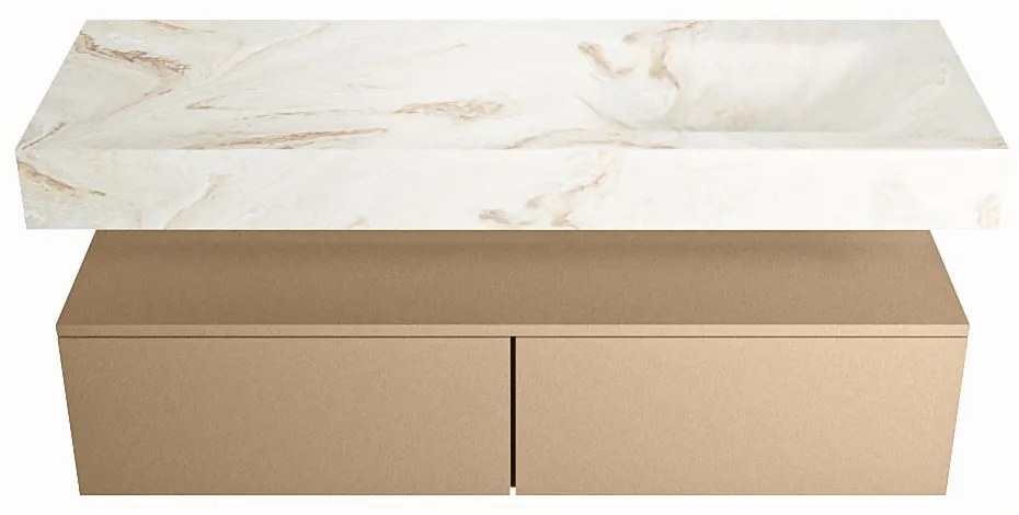 Mondiaz Alan DLux badmeubel 130cm oro 2 lades met wastafel frappe rechts 1 kraangat