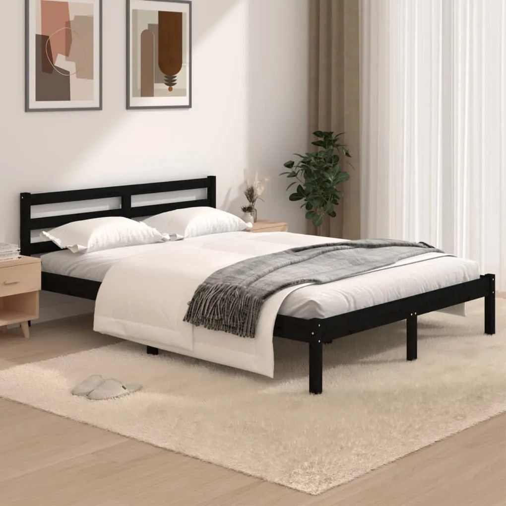 vidaXL Bedframe massief grenenhout zwart 120x190 cm 4FT Small Double