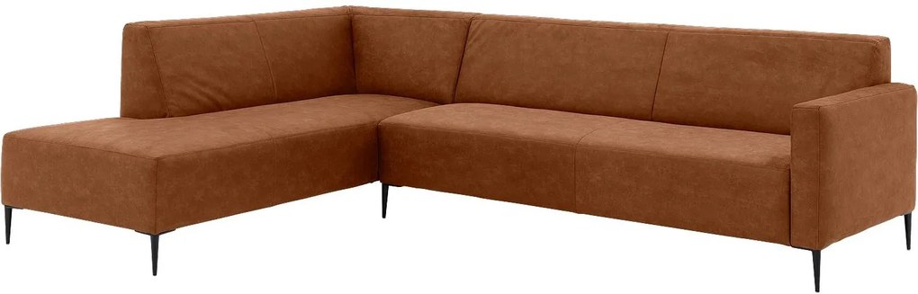 Goossens Key West cognac, micro leer, 3-zits, modern design met ligelement links