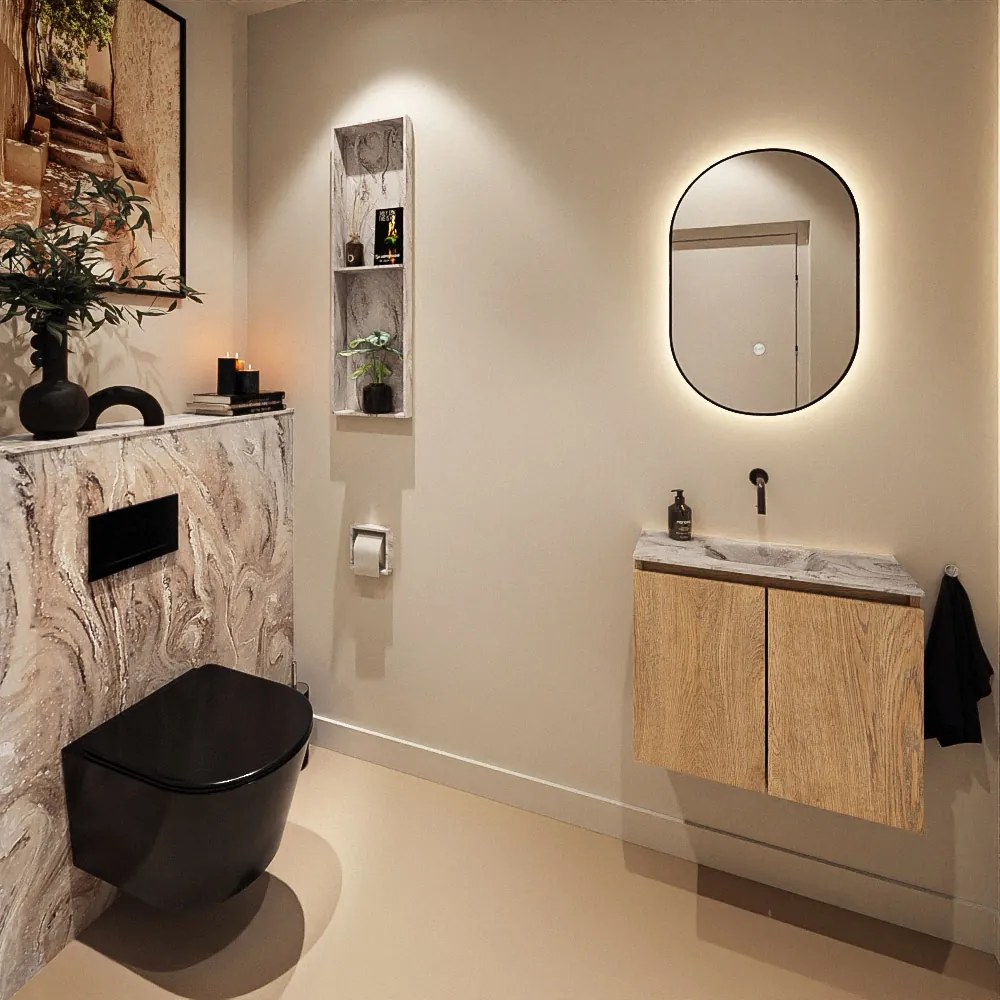 Mondiaz Ture DLux toiletmeubel 60cm washed oak met wastafel glace midden zonder kraangat