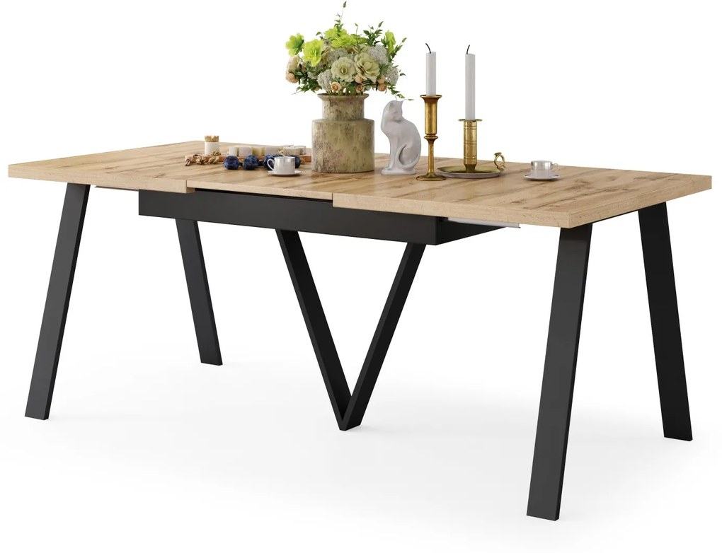 AVERY eik Wotan / onderkant zwart - LOFT/INDUSTRIËLE TAFEL VOOR WOONKAMER/ EETKAMER UITKLAPBAAR TOT 330 cm!