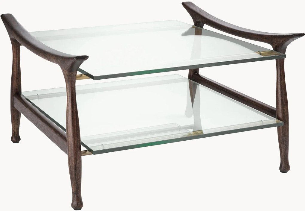 Salontafel Manzo van mindihout met glazen tafelbladen