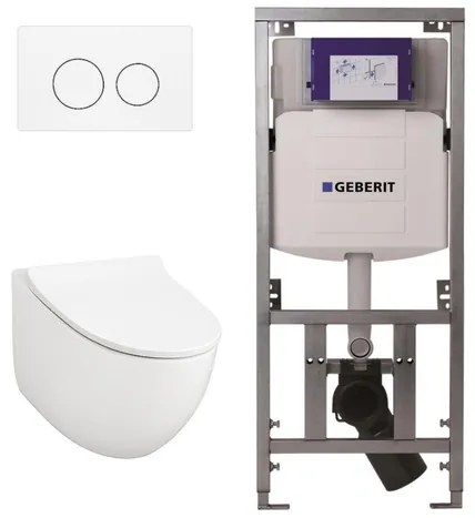 Qeramiq Salina 2.0 Toiletset - Inbouwreservoir met Geberit UP320 spoelmechanisme - softclose toiletzitting - glans wit bedieningsplaat - ronde knoppen - wit glans SW1247815/SW1381697/SW706186