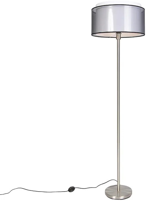 Design vloerlamp staal met zwart-wit kap 47 cm - Simplo