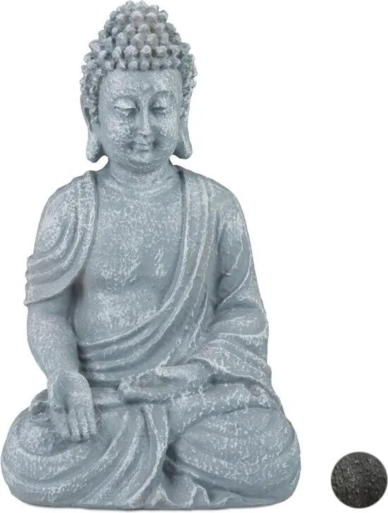 Boeddha beeld - 30 cm hoog - tuindecoratie - tuinbeeld - Boeddhabeeld - zittend Lichtgrijs