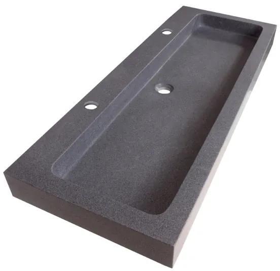 Saniclass Grey stone meubelwastafel 120x9.5x45.7cm zonder overloop 1 wasbak 2 kraangaten Graniet Black stone 20504
