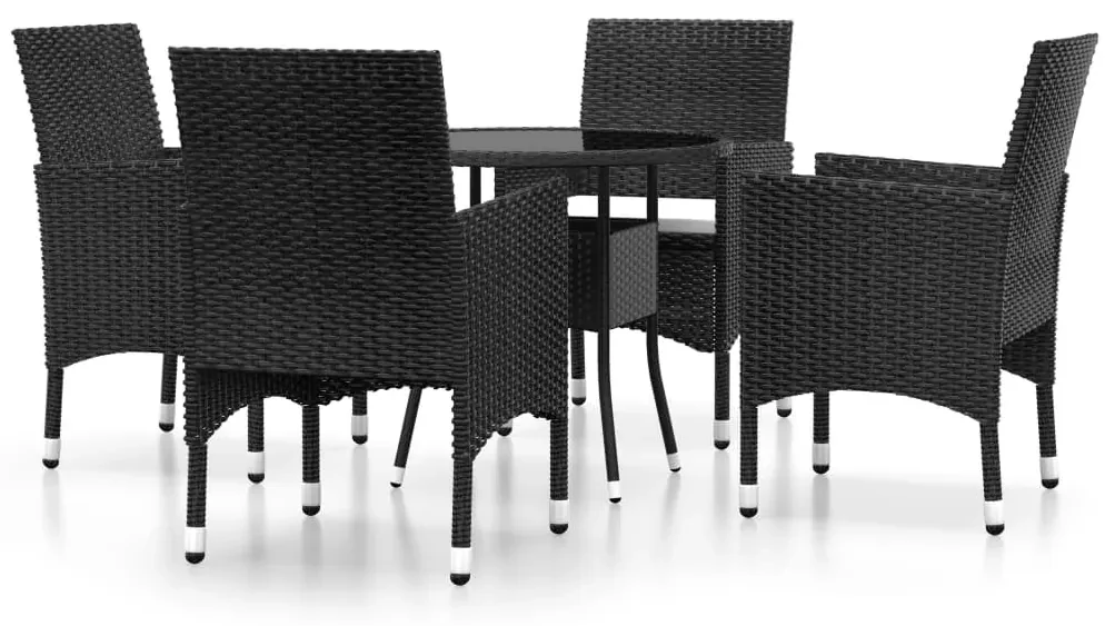 vidaXL 5-delige Tuinset poly rattan zwart
