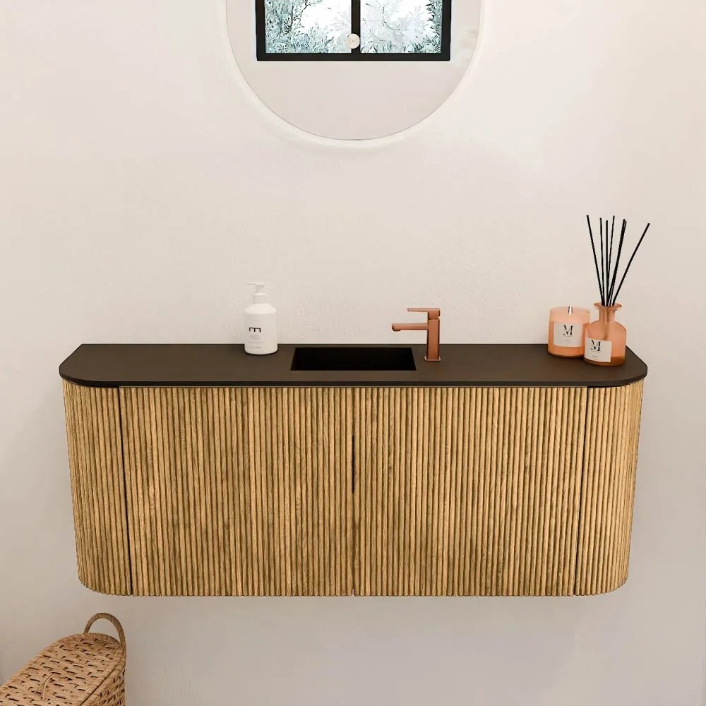 Mondiaz Joya 105cm toiletmeubel ronding links/rechts oak met wastafel faye midden 1 kraangat urban