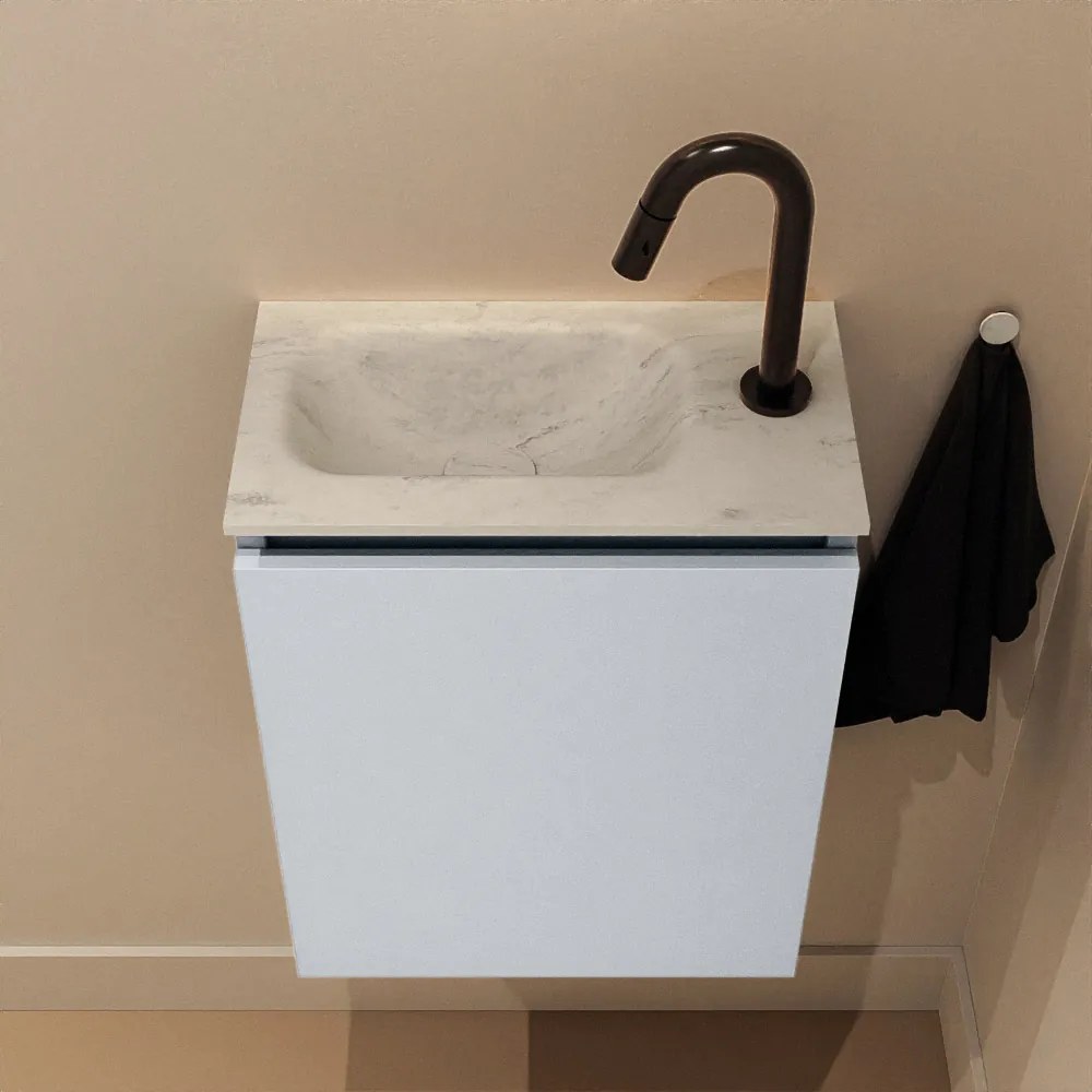 Mondiaz Ture DLux toiletmeubel 40cm clay met wastafel opalo links met kraangat