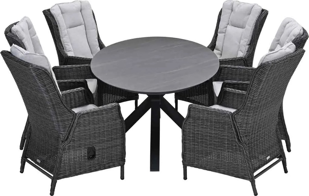 Garden Impressions Marbella verstelbare tuinset 7-delig donker grijs - Scot tuintafel 230x115 cm