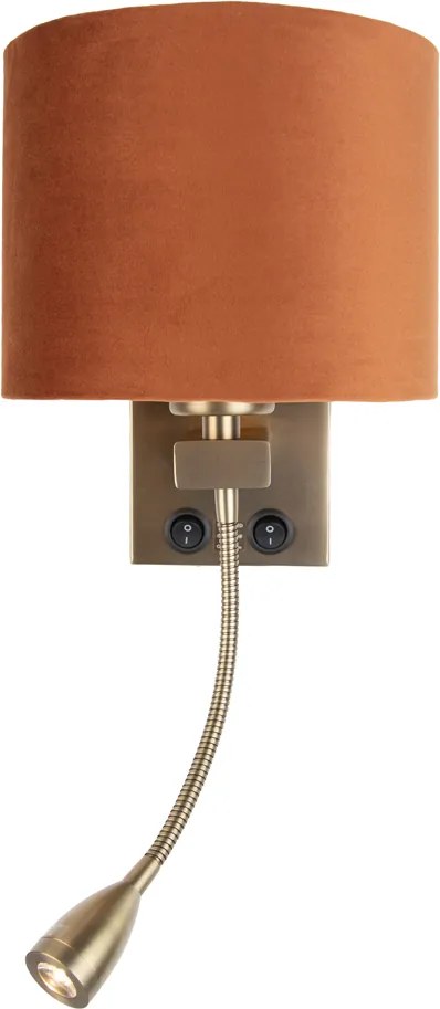 Wandlamp bronze met flexarm en kap oranje met gouden binnenkant 18cm - Brescia Combi