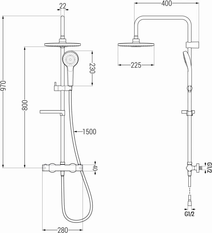 Mexen KX05 opbouw doucheset met regendouche en thermostatische kraan, goud/wit - 771500591-50