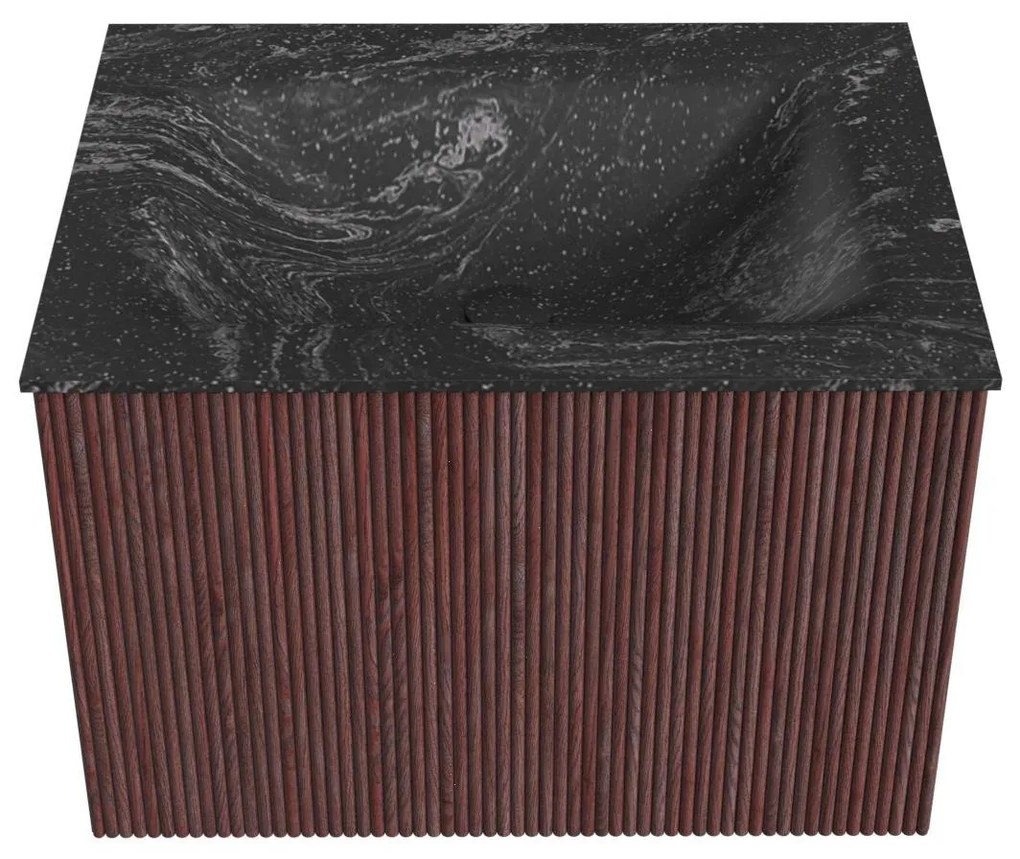 Mondiaz Kurve-dlux 60cm badmeubel ruby met 1 lade en wastafel cloud midden zonder kraangat lava