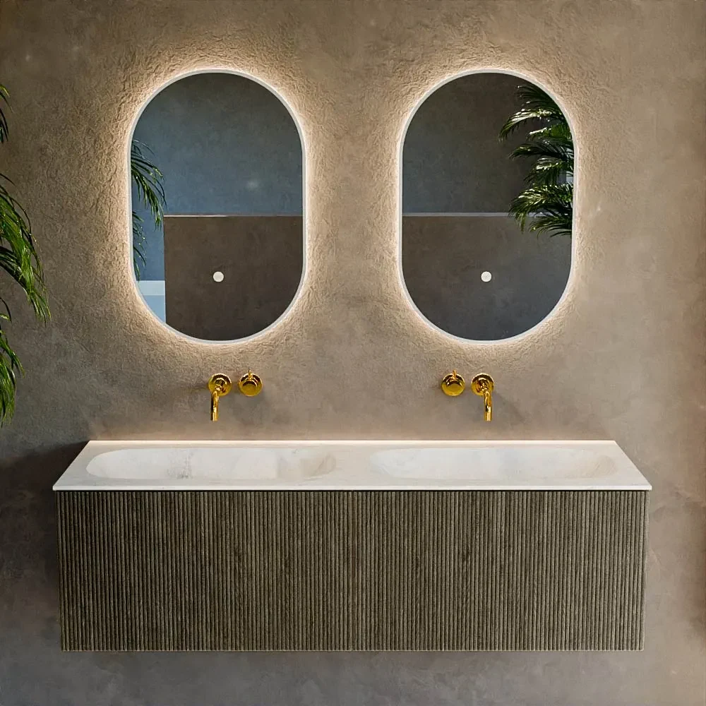Mondiaz Kurve-dlux 140cm badmeubel shadow met 2 lades en wastafel stor small dubbel zonder kraangat opalo