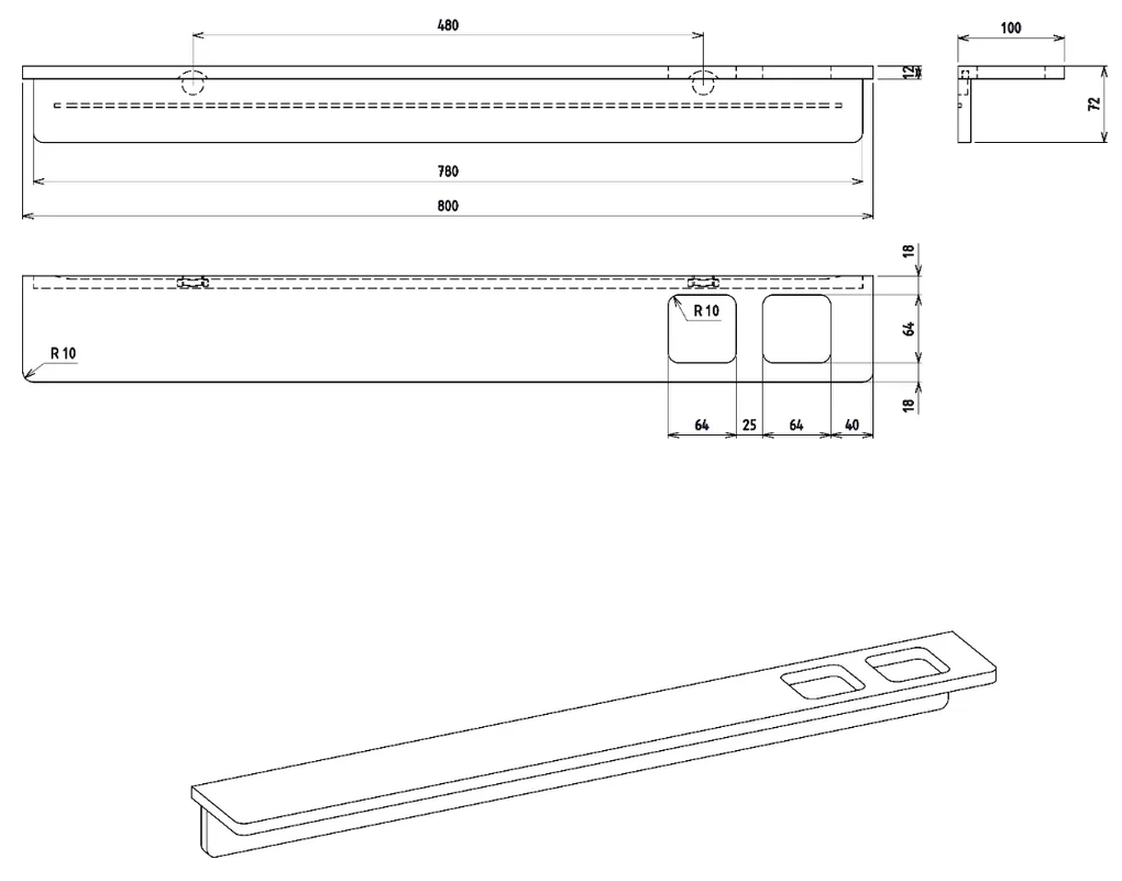 Sapho Abeline rockstone plank met glas en zwarte zeepdispenser 80cm wit