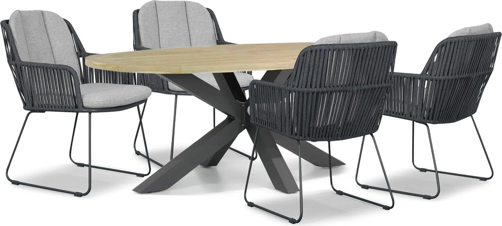 Tuinset 4 personen 200 cm Rope Grijs Domani Furniture Trivento/Brookline