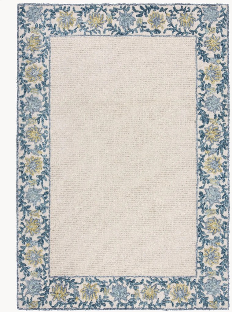 Handgetuft laagpolig wollen vloerkleed Myla Floral Frame