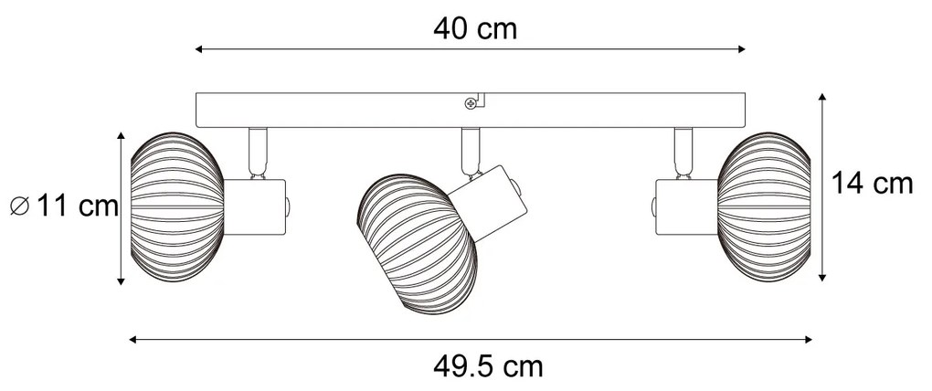 Afgeronde plafondSpot / Opbouwspot / Plafondspot zwart met smoke glas 3-lichts - Teddy Modern E14 Scandinavisch ovaal Binnenverlichting Lamp