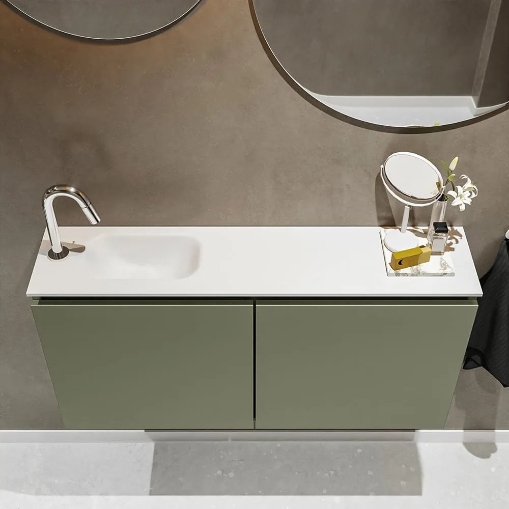 Mondiaz Ture 100cm toiletmeubel army met wastafel talc links 1 kraangat