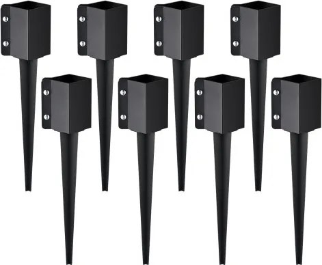 VEVOR grondpen voor hekpalen, verpakking van 8, buitendiameter 61 x 10 x 10 cm (binnendiameter 8,9 x 8,9 cm), metaal, zwart gepoedercoat, grondpen voor brievenbussen, terrassen en tuinhekken
