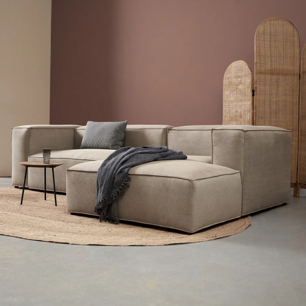 Beige Rib Bank Met Chaise Longue Rechts
