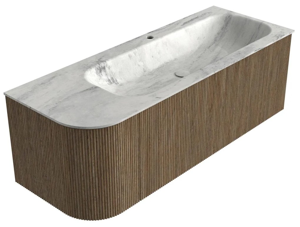 Mondiaz Kurve-dlux 125cm badmeubel ronding links dusk met 1 lade en deur en wastafel big medium kraangat rechts opalo