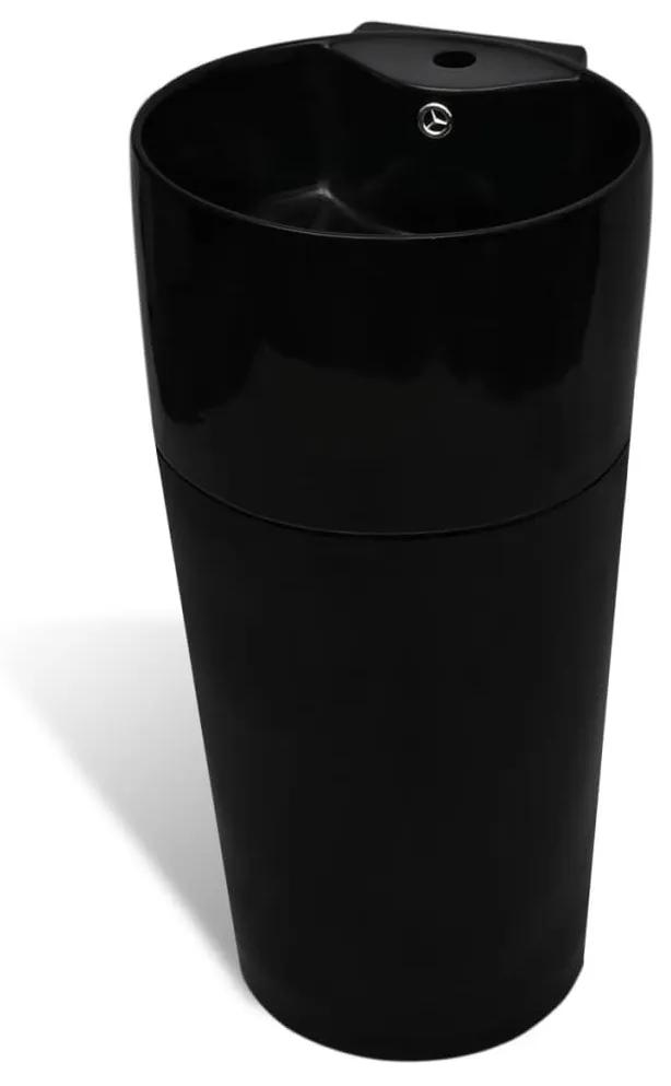 vidaXL Staande wastafel met overloop en kraangat zwart rond keramiek