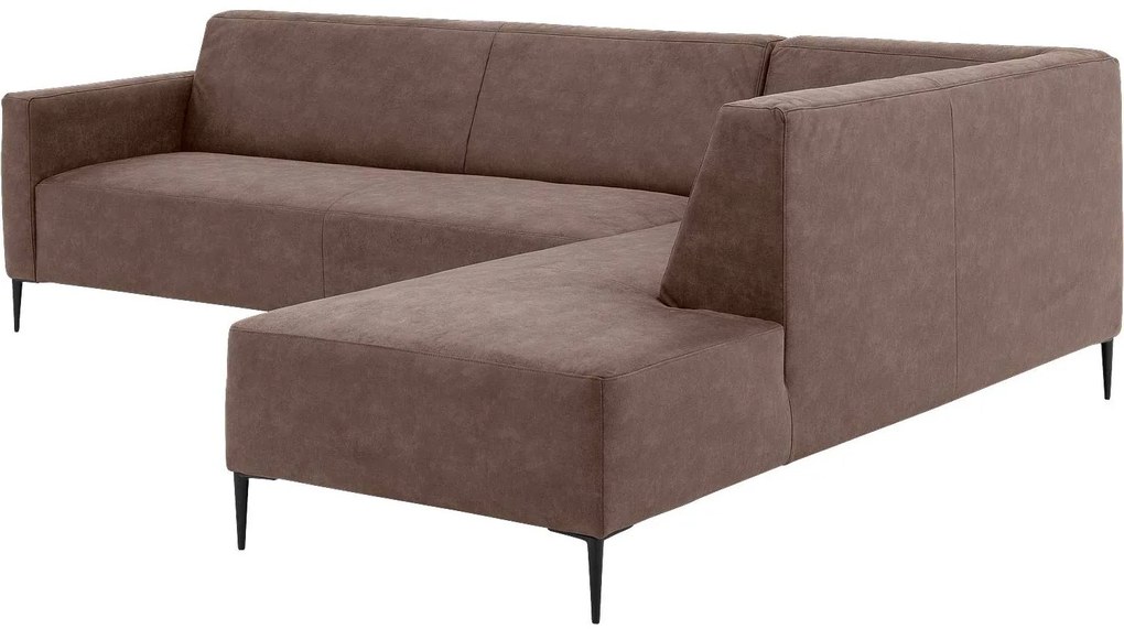 Goossens  Key West bruin, micro leer, 3-zits, modern design met ligelement rechts