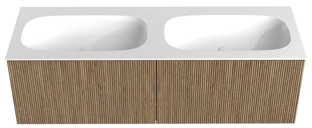 Mondiaz Kurve 140cm badmeubel dusk met 2 lades en wastafel big small dubbel zonder kraangat
