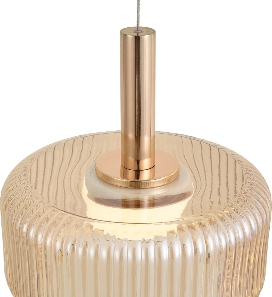 Design hanglamp rosé goud met amber glas incl. LED 3-staps dimbaar 3-lichts easylift - Fiera