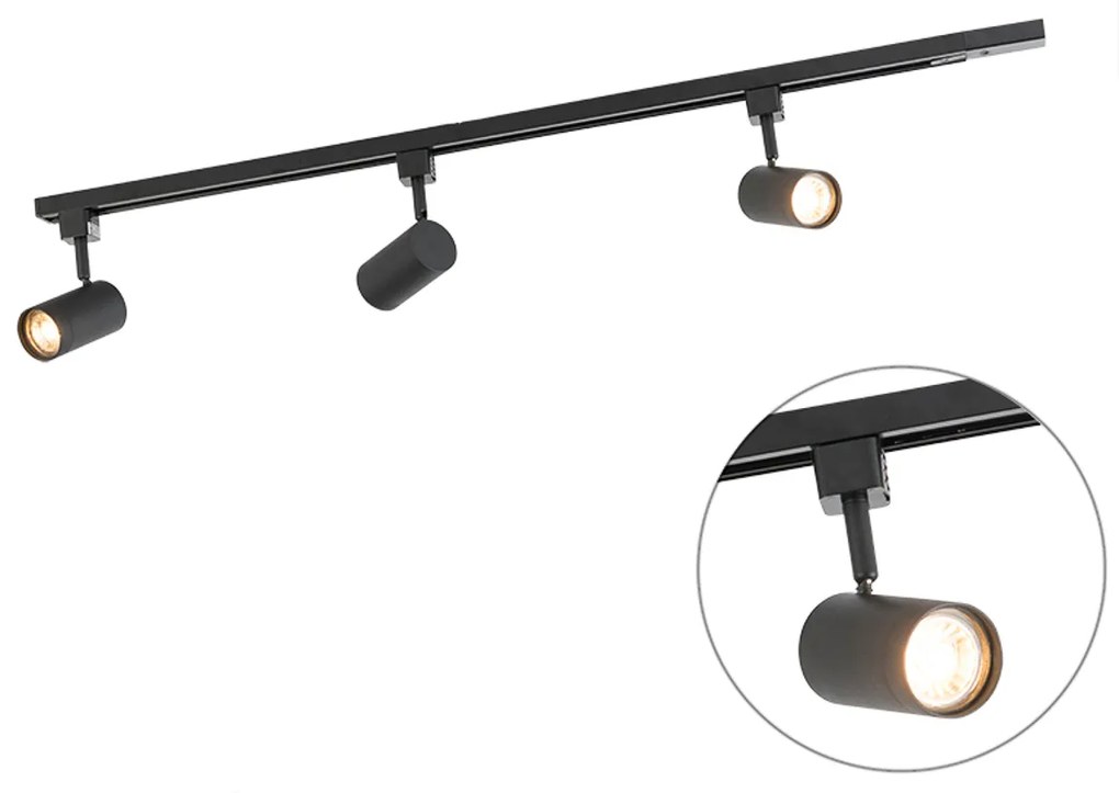 Modern railsysteem met 3 Spot / Opbouwspot / Plafondspots zwart 1-fase - Iconic Jeana Modern GU10 Binnenverlichting Lamp