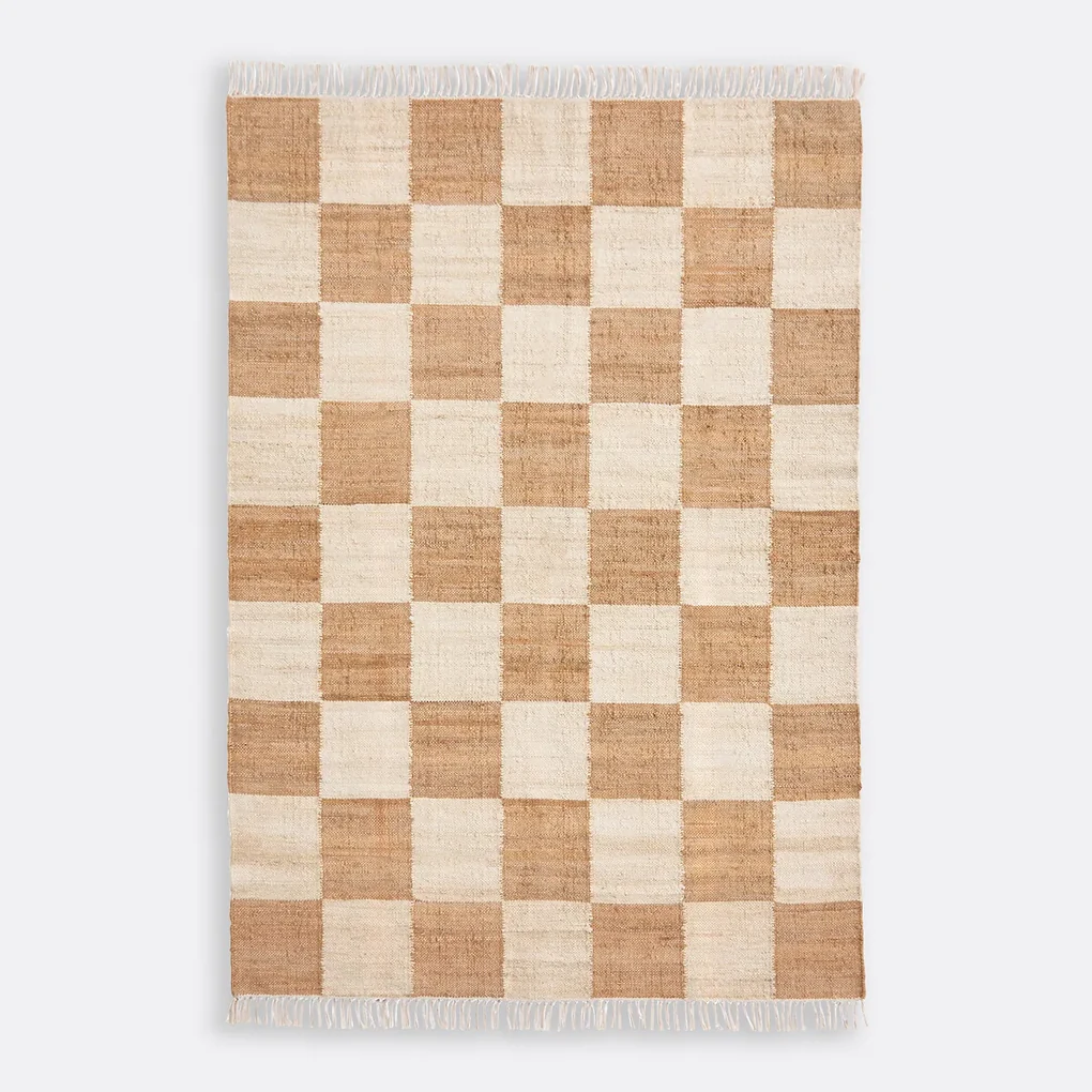 Vloerkleed 78% jute, dambordmotief, Ionisa