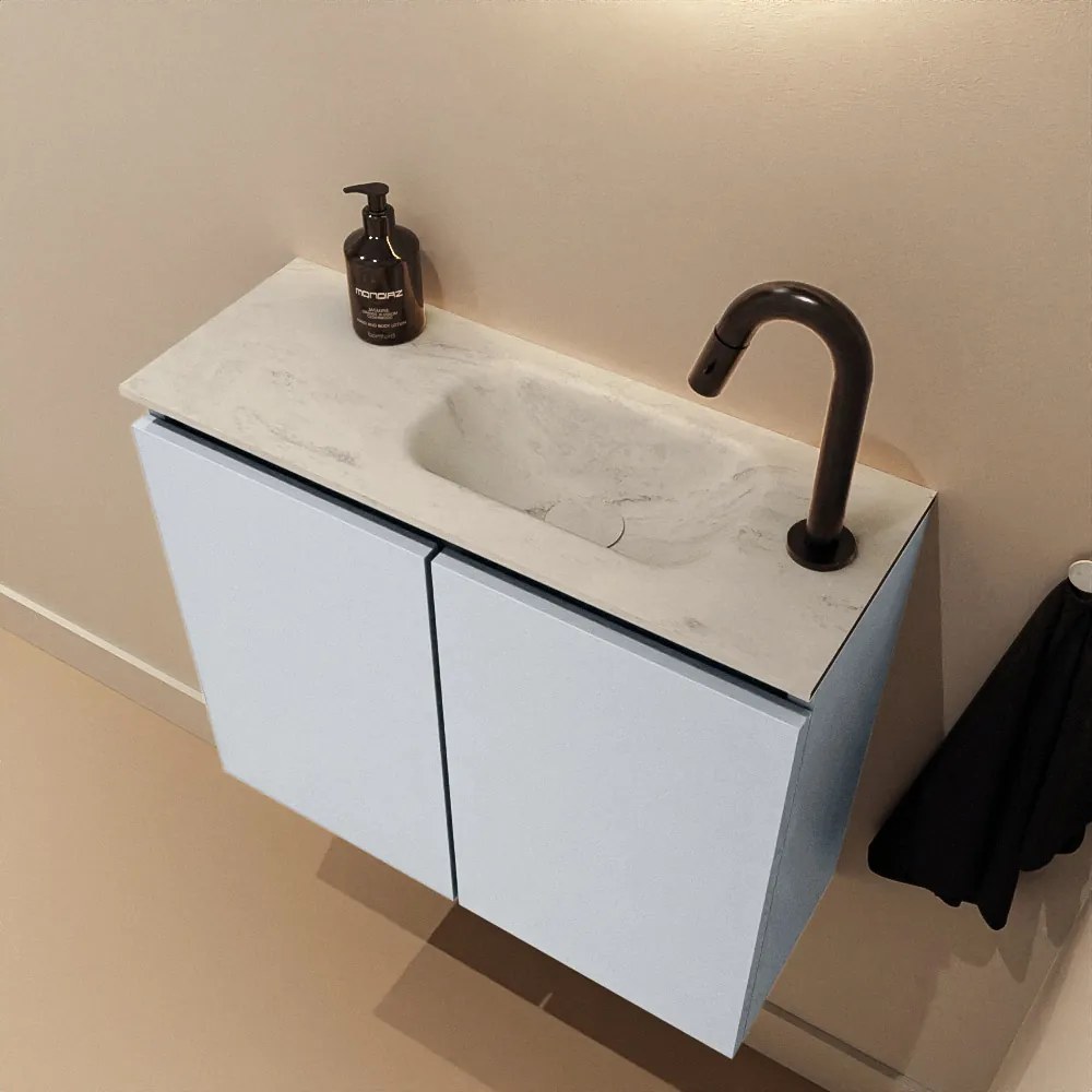 Mondiaz Ture DLux toiletmeubel 60cm clay met wastafel opalo rechts met kraangat