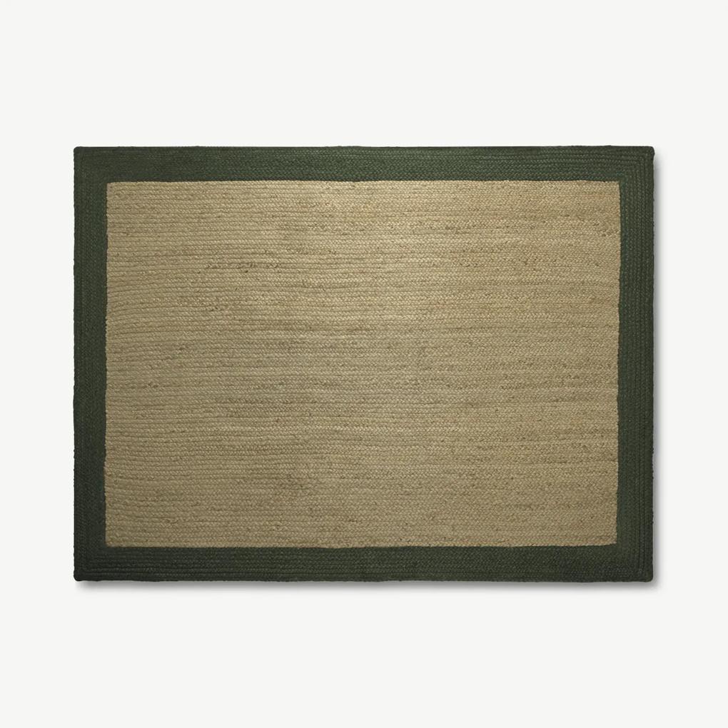 Granico vloerkleed van 100% jute met contrastranden, groot, 160 x 230 cm, lichtbeige en groen