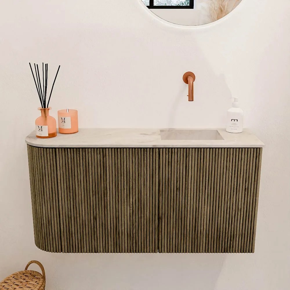 Mondiaz Joya DLux 80cm toiletmeubel ronding links dusk met wastafel faye rechts zonder kraangat frappe