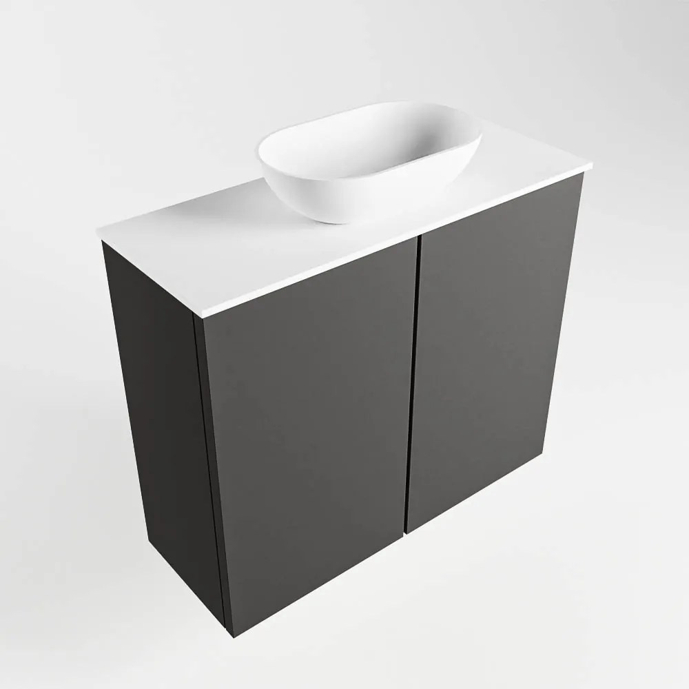 Mondiaz Fowy toiletmeubel 60cm dark grey met witte waskom midden en kraangat