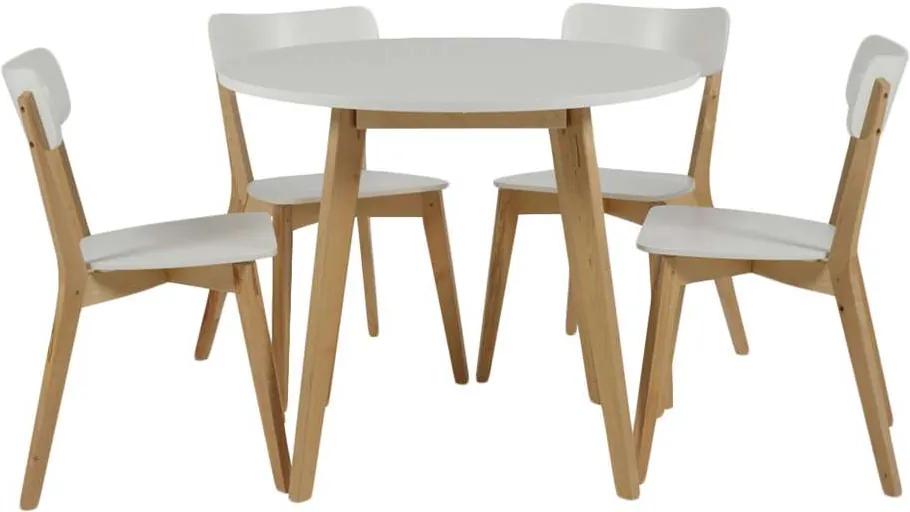 Eethoek Aalborg (tafel met 4 stoelen) - wit/eiken - Leen Bakker