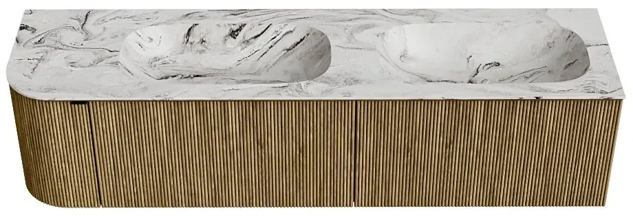 Mondiaz Kurve-dlux 175cm badmeubel ronding links dusk met 2 lades en 1 deur en wastafel stor small dubbel/rechts 2 kraangaten glace