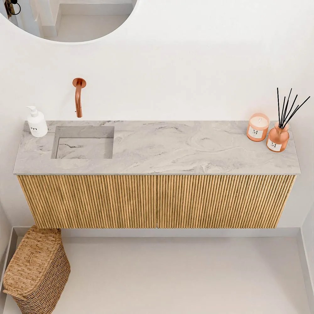 Mondiaz Joya DLux 100cm toiletmeubel oak met wastafel faye links zonder kraangat glace