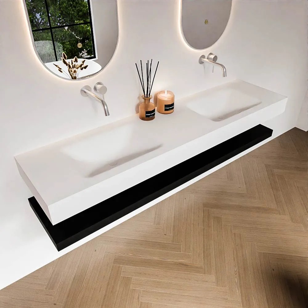 Zaro Alan badmeubel 180cm met planchet urban en vrijhangende wastafel cloud dubbel zonder kraangat talc